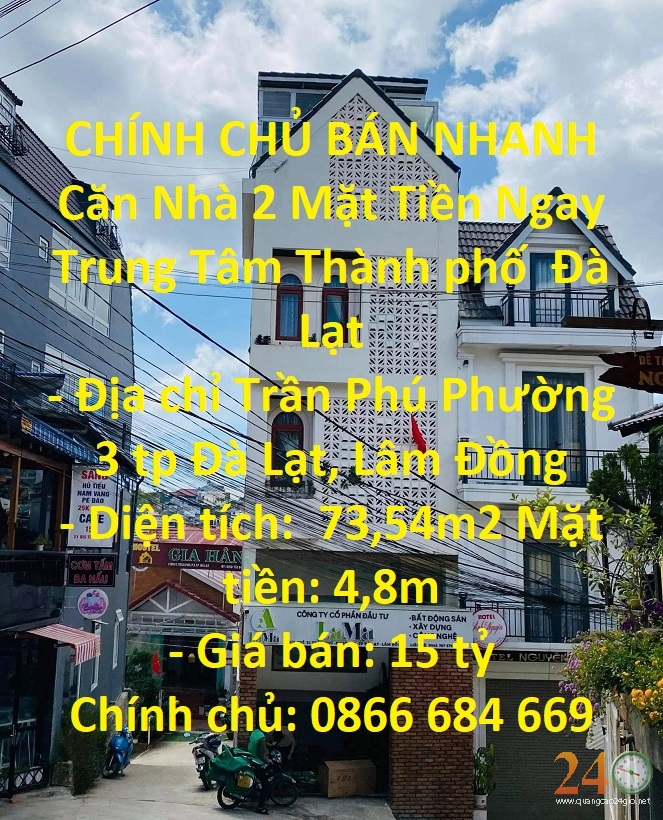 Bán Căn Nhà 2 Mặt Tiền Ngay Trung Tâm Thành phố  Đà Lạt- Trần phú phường 3 - Ảnh chính